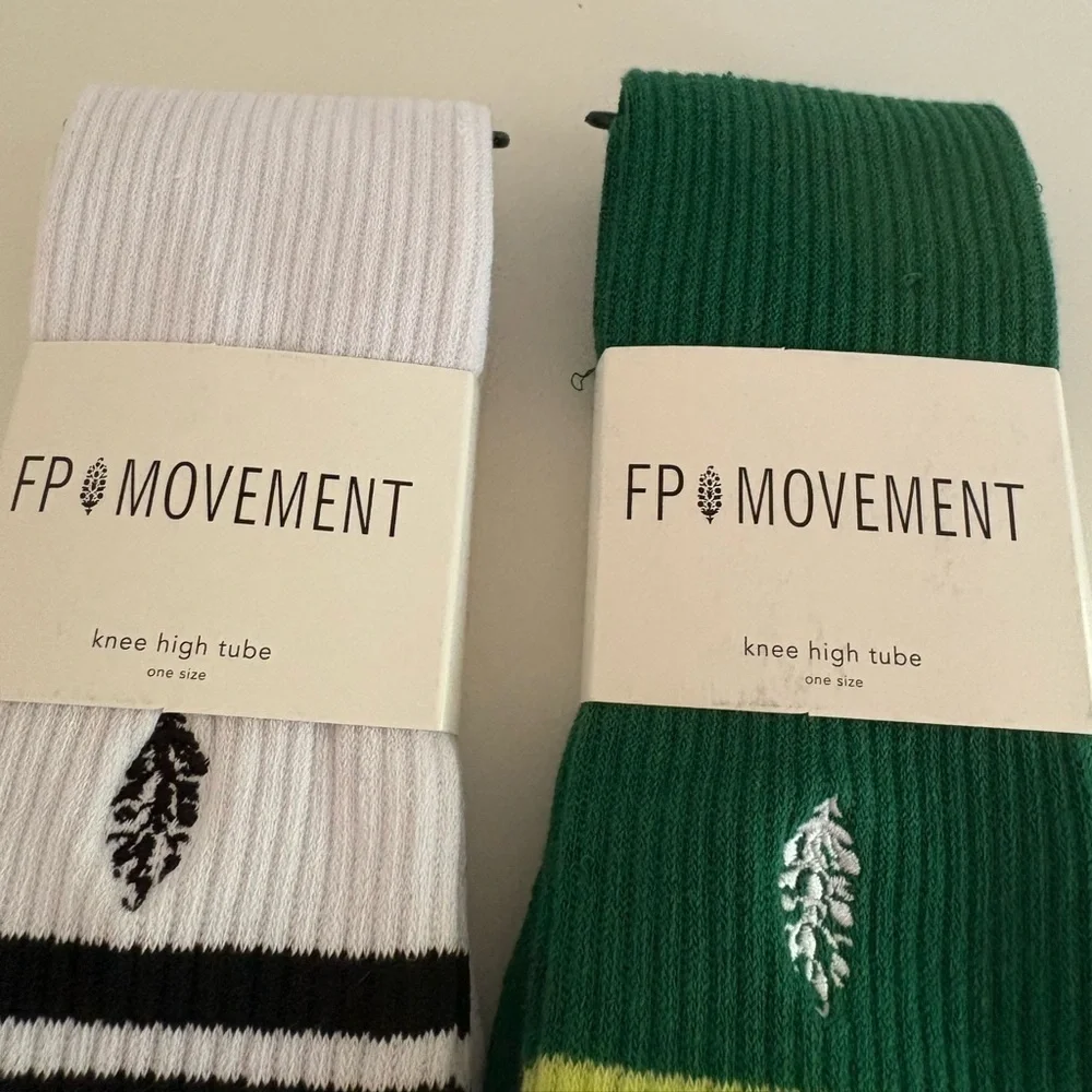 Set of 2 NWT Free People FP Movement Knee High Logo Stripe Socks